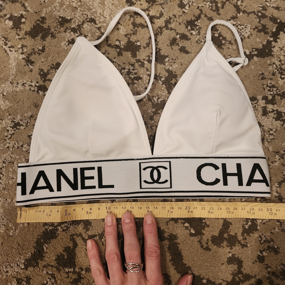 Chanel White Elastic Bikini Top Size Medium - Picture 8 of 9